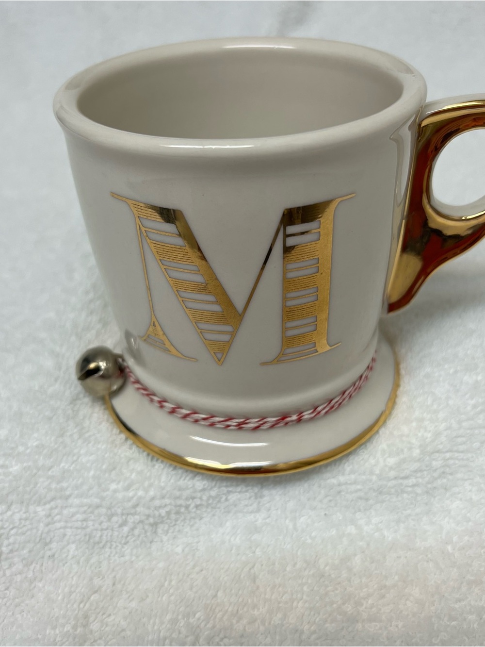 Anthropology White Mug with Gold M and Gold Rim Mug